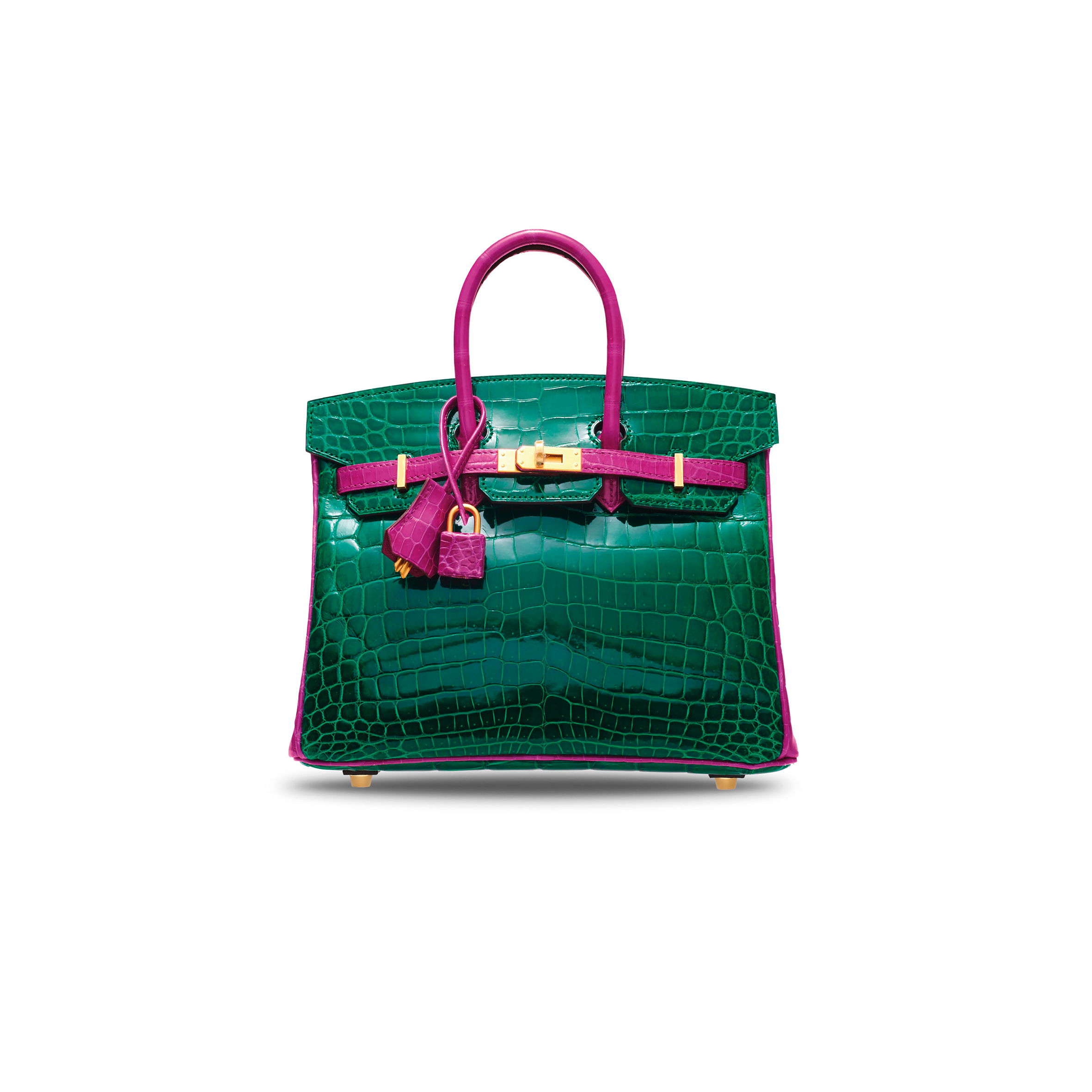 H**mes master birkin 30 crocodile leather emerald and pink-purple gold buckle h041367ckn2 (30*22*16cm)
